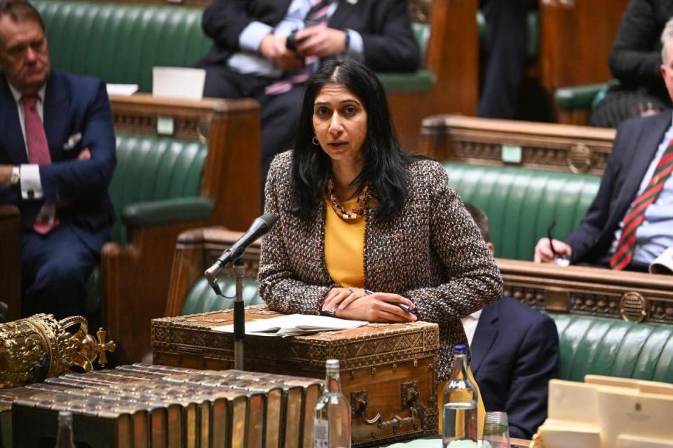 The Home Secretary Suella Braverman addresses the House of Commons from the despatch box.